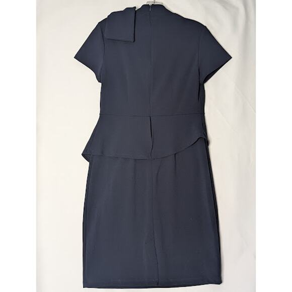 Elegant navy Peplum Work Dress with Bow Detail-size 6 ClassicStyle Office Twee - Picture 5 of 6